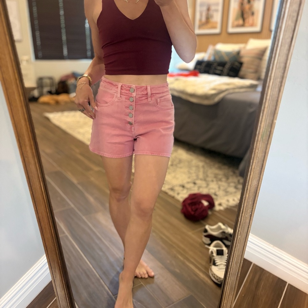 Chic Pink Button-Fly Jean Shorts